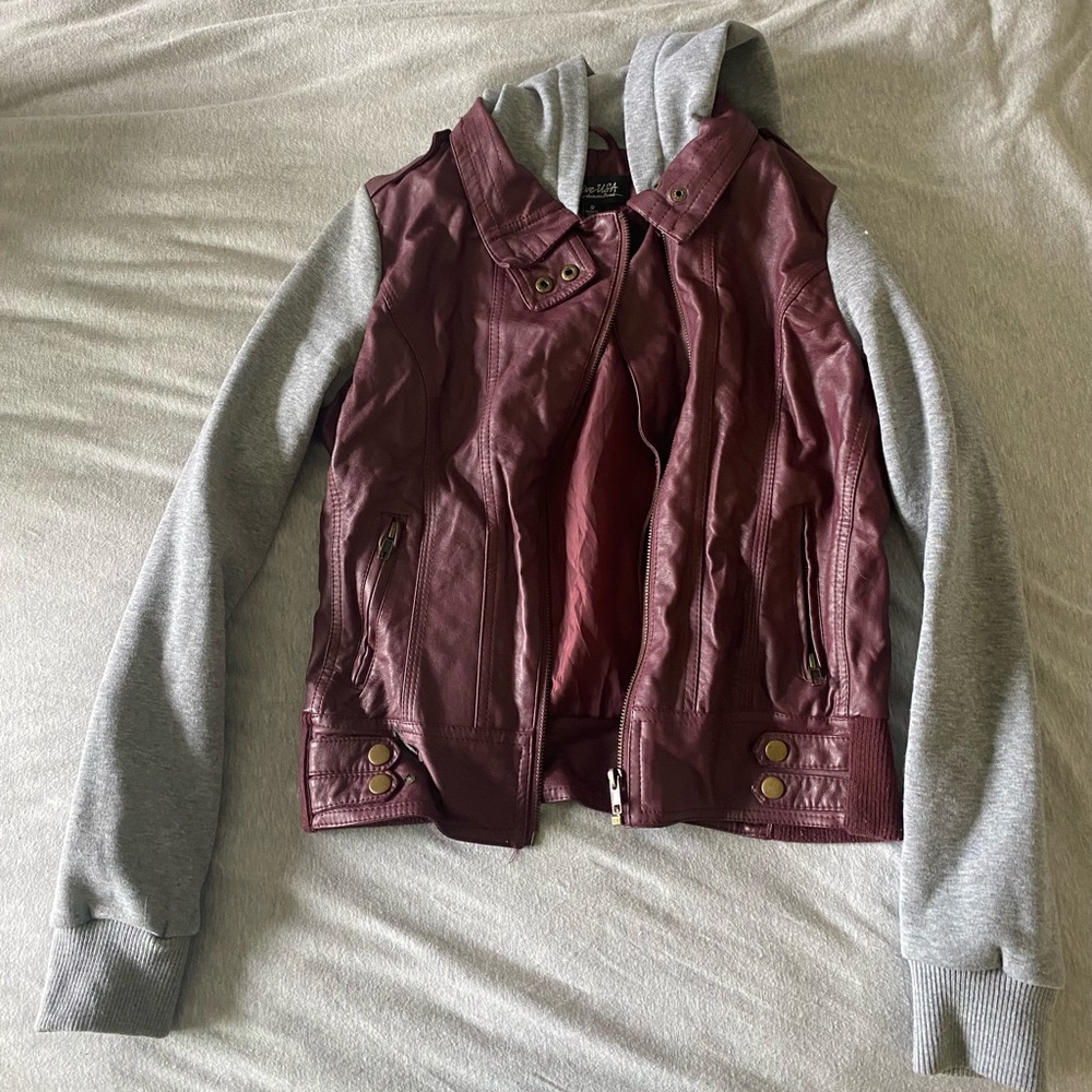 Faux leather/ sweatshirt material hooded jacket, size S